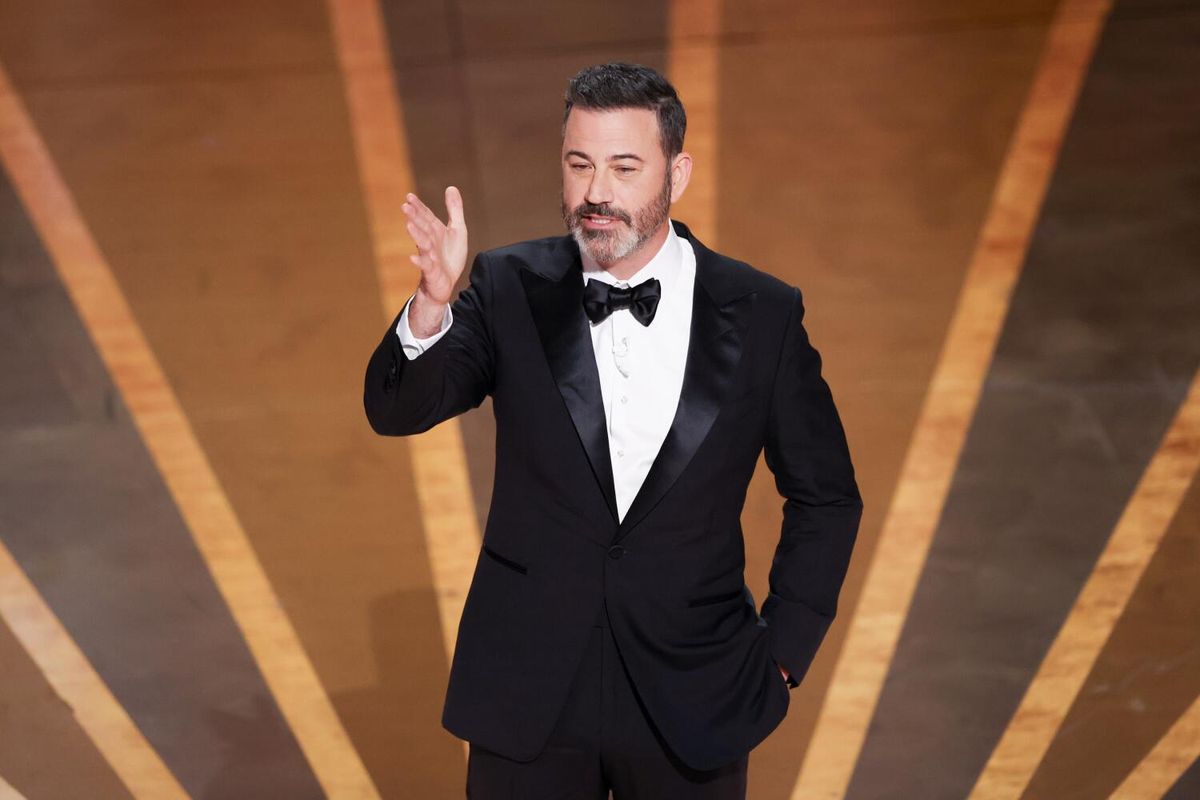 HOLLYWOOD, CA - MARCH 12: Jimmy Kimmel delivers his opening monologue at the 95th Academy Awards in the Dolby Theatre on March 12, 2023 in Hollywood, California.    (Myung J. Chun/Los Angeles Times/TNS)