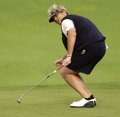
Laura Davies  reacts after missing a putt on the 15th green of the LPGA Championships at Bulle Rock. 
 (Associated Press / The Spokesman-Review)