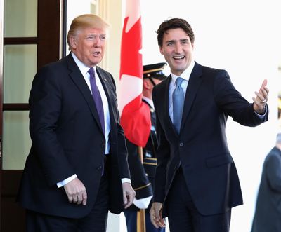 President Donald Trump greets Canadian Prime Minister Justin Trudeau upon his arrival at the White House in Washington, Monday, Feb. 13, 2017. (Andrew Harnik / Associated Press)