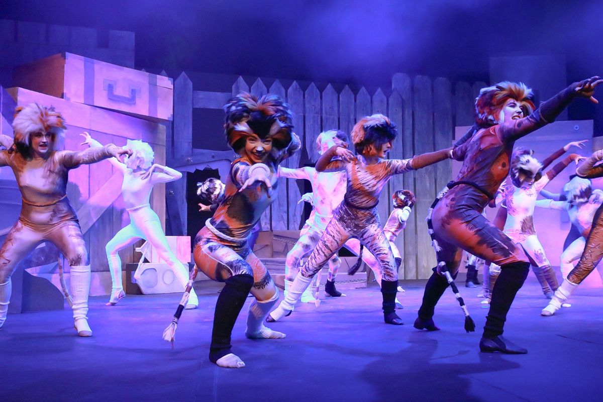 Carmyn A. Parks, Ruby Krajic, Mairead Kahler, Taylor Wenglikowski and the compnay of “Cats” rehearse at Spokane Civic Theatre.  (Ryan Wasson/Spokane Civic Theatre)