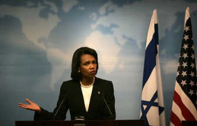 
U.S. Secretary of State Condoleezza Rice met with Israeli Foreign Affairs Minister Tzipi Livni in Jerusalem on Wednesday. Associated Press
 (Associated Press / The Spokesman-Review)