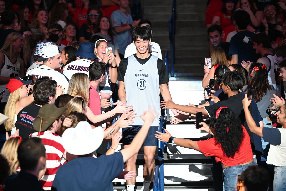 New Zags player Jun Seok Yeo, from Seoul, South Korea, makes his way through the crowd Oct. 7 at Kraziness in the Kennel.  (Jesse Tinsley / The Spokesman-Review)
