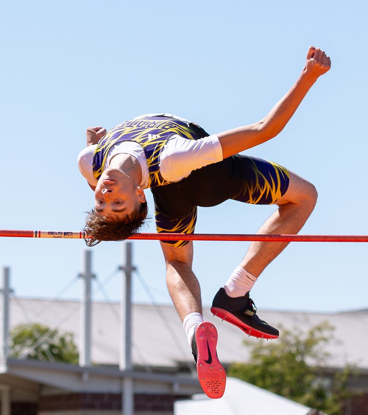 Rogers’ Brady Krebs clears the bar Thursday in the State 2A boys high jump at Mount Tahoma High School in Tacoma. He won in a school-record 6 feet, 9 inches.  (Joshua Hart/For The Spokesman-Review)