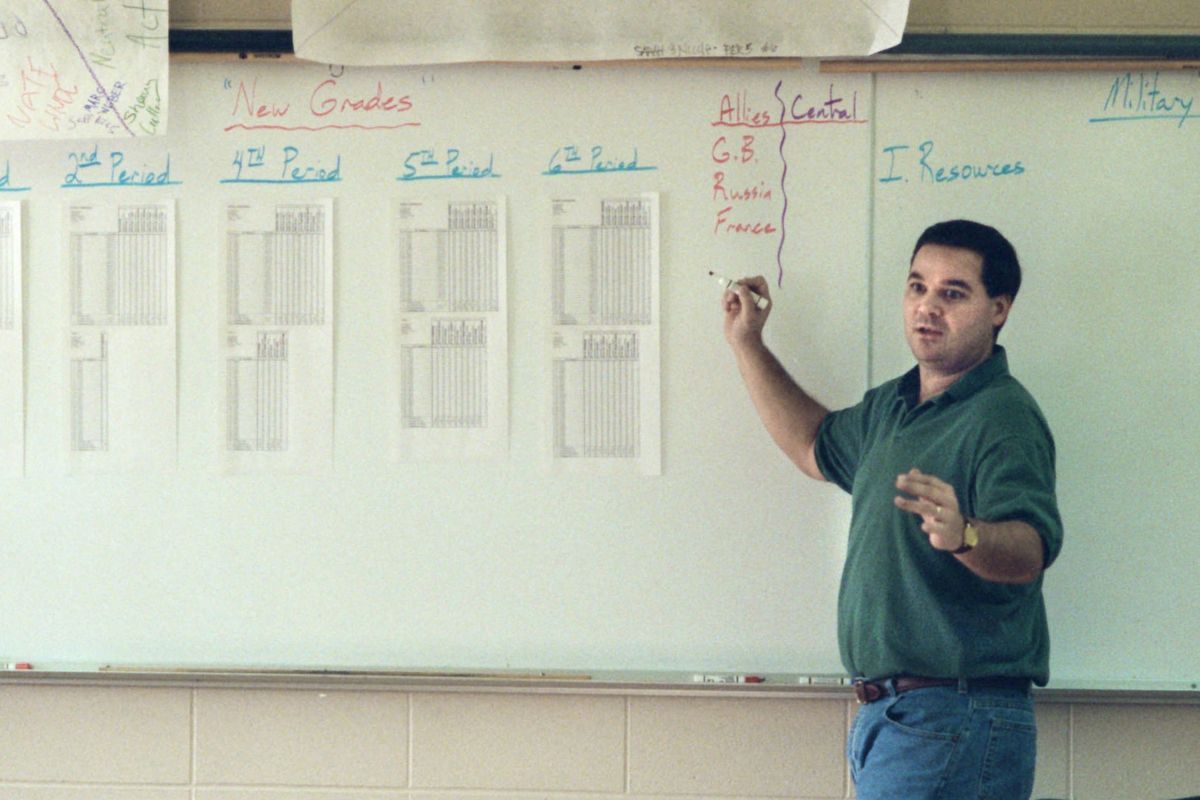 U.S. History teacher Ken VanSickle of University High School teaches a six-period day in December 1996. VanSickle took the position as the Greater Spokane League athletic director a the end of the 2019-20 school year, after almost four decades as teacher and coach at U-Hi.  (The Spokesman-Review archive)
