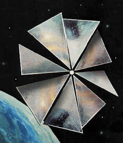 
This undated artist's rendition shows the Cosmos 1 solar sail in orbit. The technology could enable future spacecraft to sail on gossamer wings propelled by the push of the sun's rays. 
 (Associated Press / The Spokesman-Review)