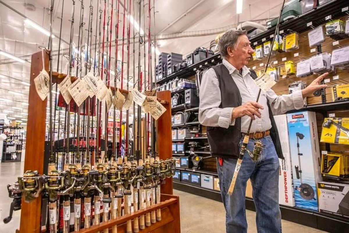 John Snaza talks about his recommendations for catching walleye at North 40 Outfitters in Lewiston.  (August Frank/Lewiston Tribune)