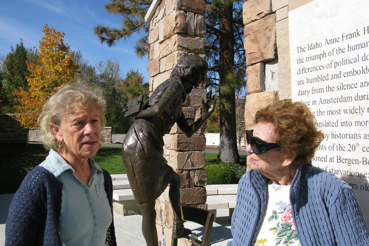 Susan Curtis, left, and Rose Beal, right, at the Idaho Anne Frank Human Rights Memorial in Boise. Curtis volunteers to lead tours of the Boise memorial. Beal is a Holocaust survivor who moved to Boise in 2002.betsyr@spokesman.com (BETSY Z. RUSSELL / The Spokesman-Review)