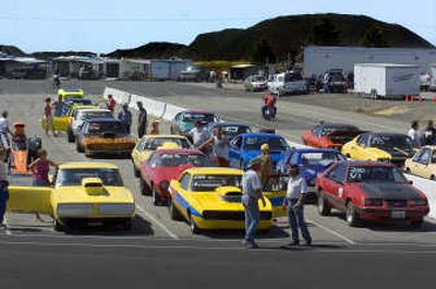 
Racers line up behind the starting line at Spokane Raceway Park on Friday as they wait for their turn on the dragstrip.
 (Photos by Christopher ANDERSON / The Spokesman-Review)