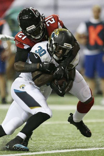 Atlanta traded up in the draft to pick Desmond Trufant (21) and made him a starter at corner. (Associated Press)