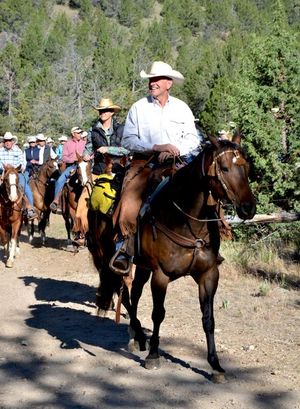 Idaho Gov. Butch Otter leads a trail ride in Owyhee County (Jon Hanian)