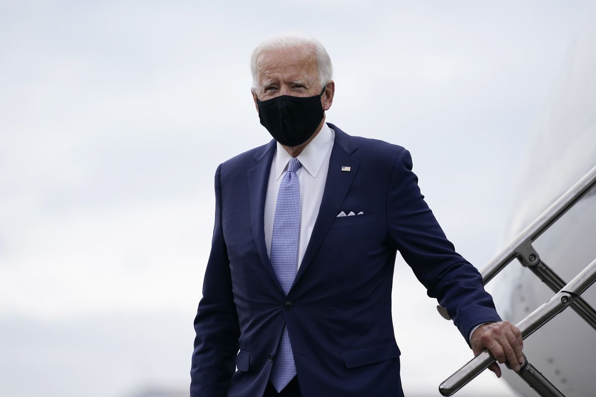 Democratic presidential candidate former Vice President Joe Biden arrives at the Allegheny County Airport, en route to speak at a campaign event in Pittsburgh, Pa., Monday, Aug. 31, 2020. (Carolyn Kaster)