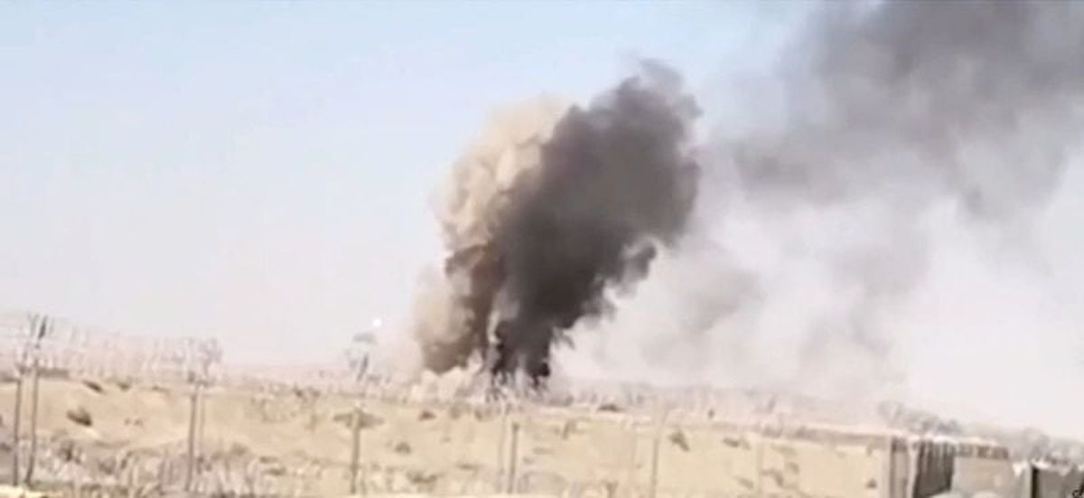 Smoke rises, in this still image from handout video, said to show Pakistani forces conducting a drone strike on an Afghan Taliban border post, in Spin Boldak, Afghanistan, Wednesday.   (Pakistan Armed Forces Inter-Serv)