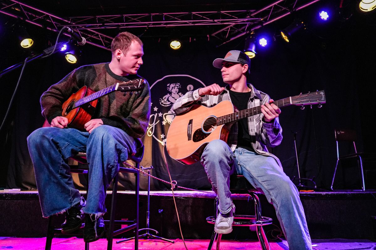 Performing as Jesse Hawkins, singer-songwriter Brayden Moore, left, and guitarist Owen Sonntag, reunite at the Big Dipper on Jan. 2. Both were members of former local rock band Shady Angels.  (Jordan Tolley-Turner/The Spokesman-Review)