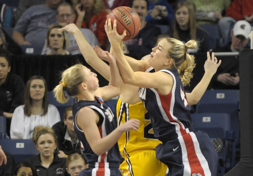 Kelly Bowen of Gonzaga takes control of a defensive rebound as the Zags beat Iowa. (Christopher Anderson)