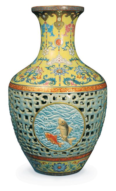 This porcelain  Chinese vase sold for $83 million in London on Thursday.  (Associated Press)