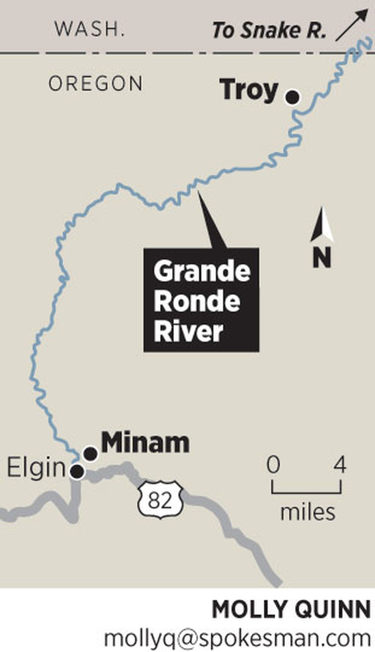 The Grande Ronde River in Oregon from the Minam area north to Troy near the Washington border is a popular rafting trip, especially in the spring and early summer season.