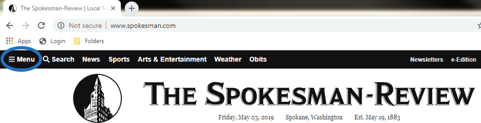 Screenshot of 'Menu' location link