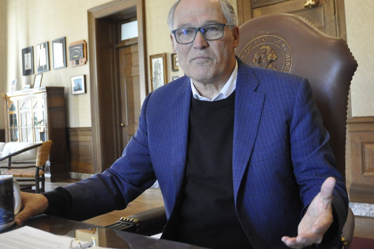 Gov. Jay Inslee discusses his three terms in office during an interview in his Capitol office.  (Jim Camden/For The Spokesman-Review)