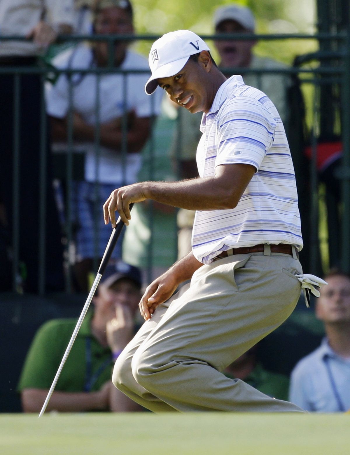 Tiger Woods has been in a groove with rounds of 67 and 70 to hold the second-round lead at Hazeltine.  (Associated Press / The Spokesman-Review)