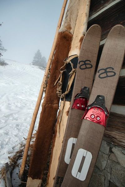 Altai Skis new ski, the Hok, along side some inspiration, traditional go anywhere skis from the Altai Mountains. (courtesy)