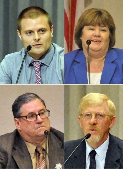 Evan Verduin (top left), incumbent Karen Stratton (top left), Kelly Cruz (bottom left) and Dave White are competing for a District 3 seat on the Spokane City Council on the August 4, 2015 primary ballot. The district represents northwest Spokane.