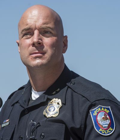 Spokane police Chief Craig Meidl answers questions after Mayor David Condon announced Meidl’s appointment during a gathering outside city hall on Monday, Aug. 1, 2016, in Spokane. (Dan Pelle / The Spokesman-Review)