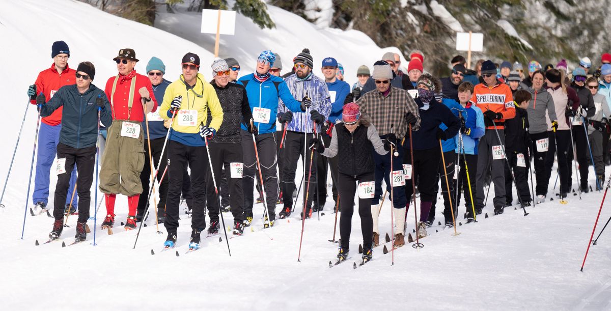 Skiers prepare to hit the trail during the start of the 41st Langlauf 10K Cross Country Ski Race at Selkirk Lodge in Mount Spokane State Park earlier this month.  (Colin Mulvany/The Spokesman-Review)