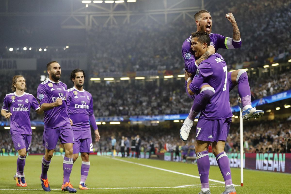 Cristiano Ronaldo of Real Madrid celebrates following his team's 2-0 in  2023