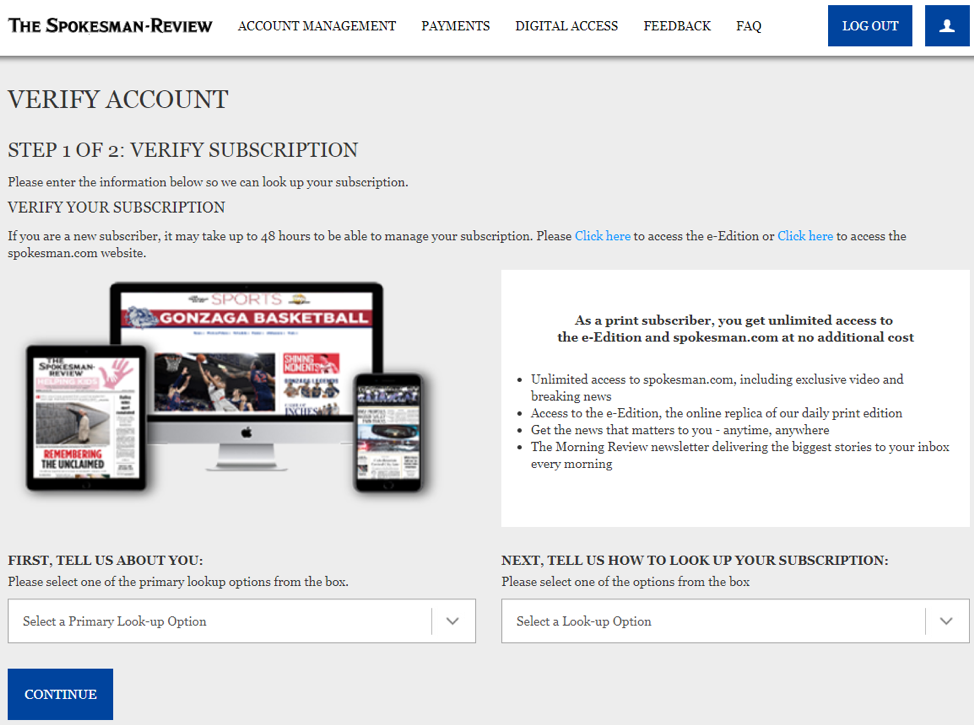 'VERIFY ACCOUNT' section