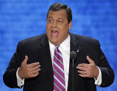 New Jersey Governor Chris Christie addresses the Republican National Convention in Tampa, Fla., on Tuesday, Aug. 28, 2012. (J. Applewhite / Associated Press)