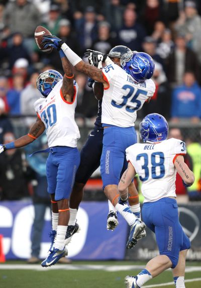 Redshirt freshman Darian Thompson (35) has been an impact player in the secondary for the solid Boise State pass defense. (Associated Press)