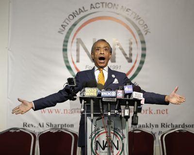 The Rev. Al Sharpton speaks during a news conference in New York on Tuesday. (Associated Press)
