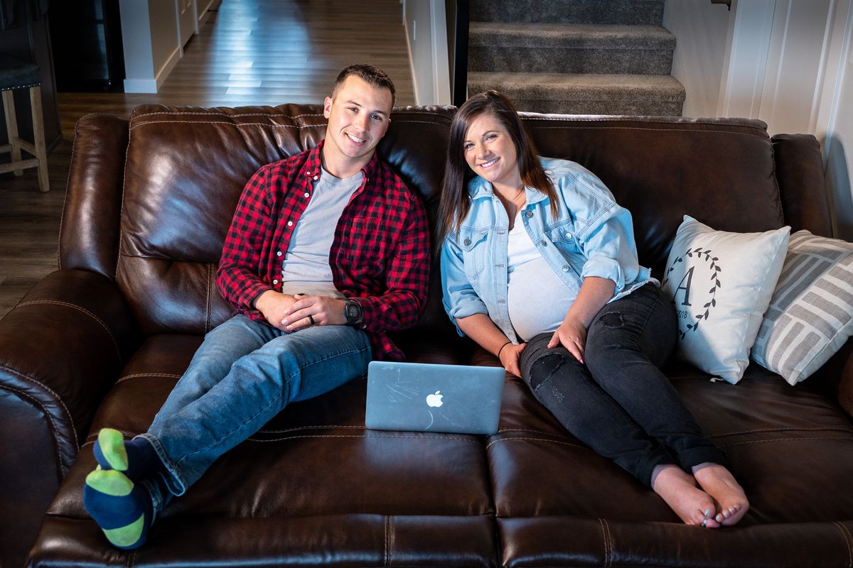 Once a week, Riley and Jena Ayers pull up in the comfort of their home to get questions answered ahead of their first experience with childbirth. The Spokane Valley couple, who are expecting a baby in late May, are in Providence Sacred Heart Medical Center’s Zoom childbirth classes, a total of four Thursdays with a small number of other class members.  (Colin Mulvany/The Spokesman-Review)