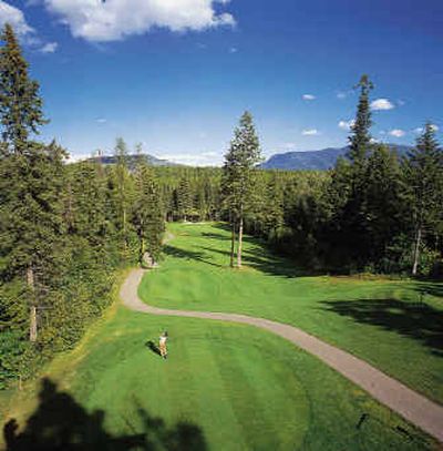 
The par-3 fifth hole at Meadow Lake Golf Resort in Columbia Falls looks out at Tea Kettle and Columbia Mountain.
 (Photo courtesy of Meadow Lake Golf Resort / The Spokesman-Review)