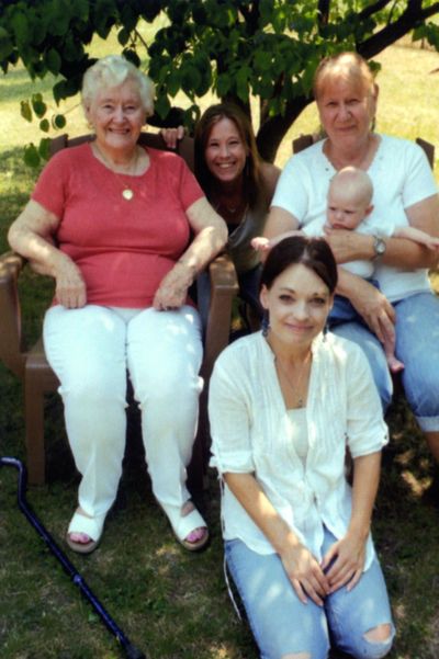 Clockwise from top left: Roberta Hibbard, of Post Falls, is pictured with granddaughter Angie Diaz, of Billings, daughter Bonnie Weyher, of Spokane, who is holding great-great-grandson Jesse Dougherty, of Billings, and great-granddaughter Amanda Hodges, of Billings.