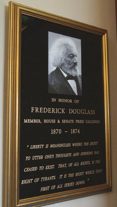 
A plaque honoring Frederick Douglass for his role as a journalist is seen on Capitol Hill in Washington on Monday.
 (Associated Press / The Spokesman-Review)