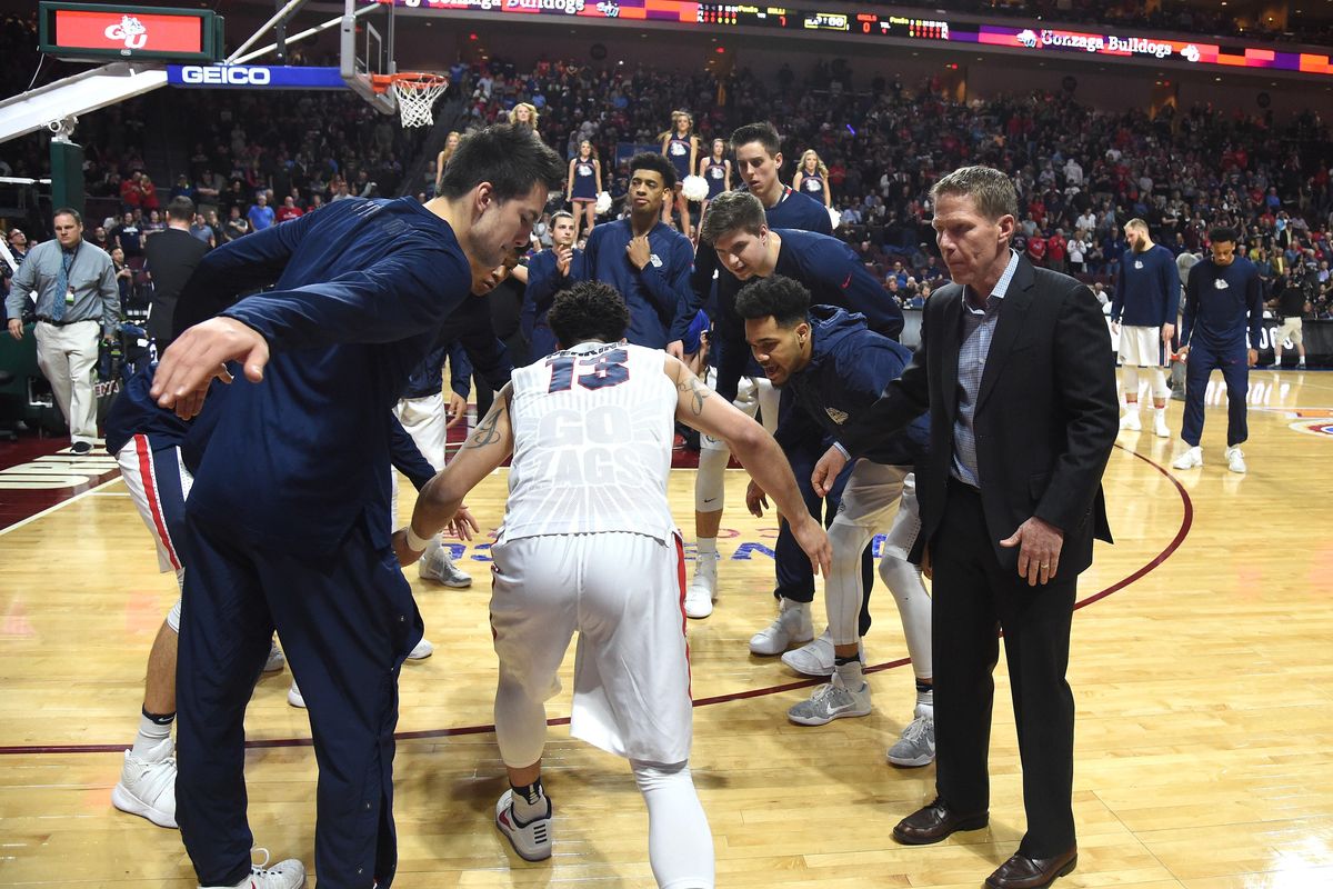 Gonzaga guard Josh Perkins (13) is introduced before the WCC title game with Saint Mary