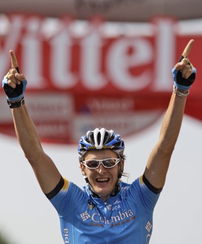 Marcus Burghardt reacts as he wins the 18th stage of the Tour de France. (Associated Press / The Spokesman-Review)