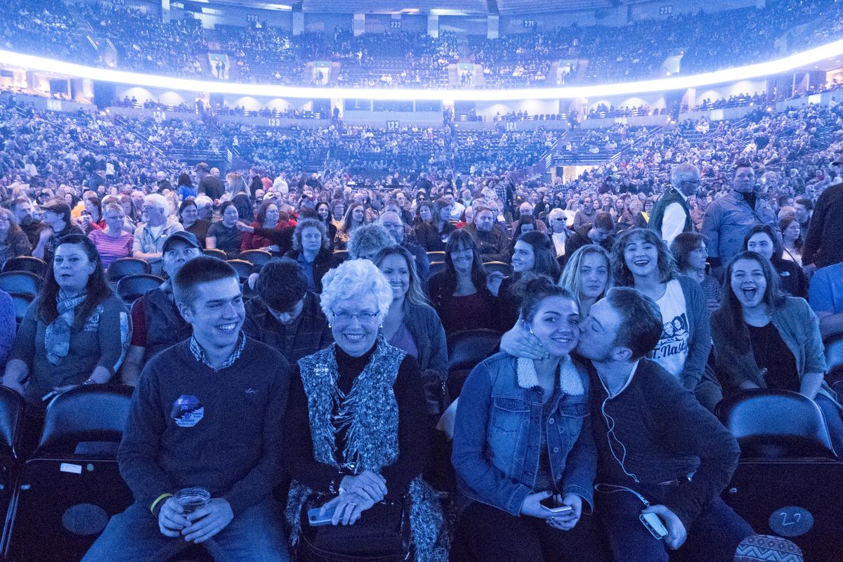 The crowd waits for Elton John to perform at the Spokane Arena, Sunday, Mar. 5, 2017. (Jesse Tinsley / The Spokesman-Review)