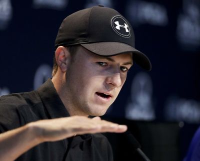 Jordan Spieth talks during a news conference at the PGA Championship golf tournament at the Quail Hollow Club on Wednesday, Aug. 9, 2017, in Charlotte, N.C. (Chris Carlson / Associated Press)