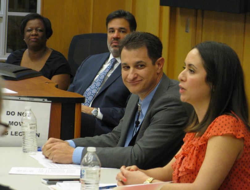 From left, UI law professor Shaakirah Sanders, Congressman Raul Labrador, Wayne Hoffman and Kathy Griesmyer discuss criminal justice reform on Tuesday night in Boise (Betsy Z. Russell)