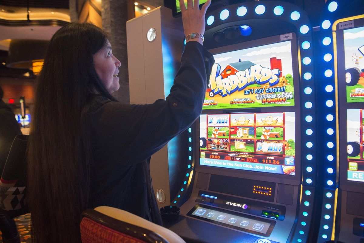 The new Spokane Tribe  Casino in Airway Heights is set to open. Tribal strategist Jamie SiJohn points out the features of a pod of gaming machines that are designed for holding tournaments while giving a media sneak preview Friday, Jan. 5, 2017. Jesse Tinsley/THE SPOKESMAN-REVIEW (Jesse Tinsley / The Spokesman-Review)