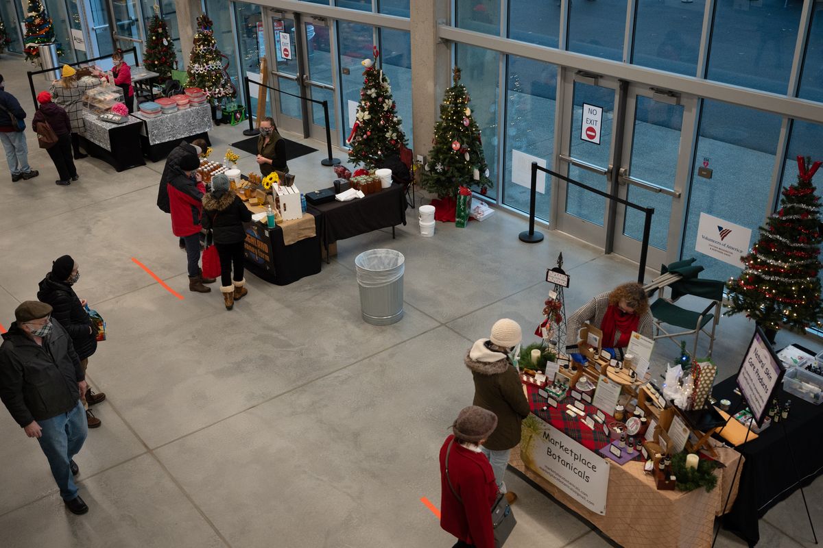 The socially distanced Winter Farmers Market at Riverfront Park’s U.S. Pavilion will be open every Wed. 3-7p.m. in December and January. The pavilion will host about 20 local food growers, bakers and artisans at the market.  (COLIN MULVANY/THE SPOKESMAN-REVIEW)