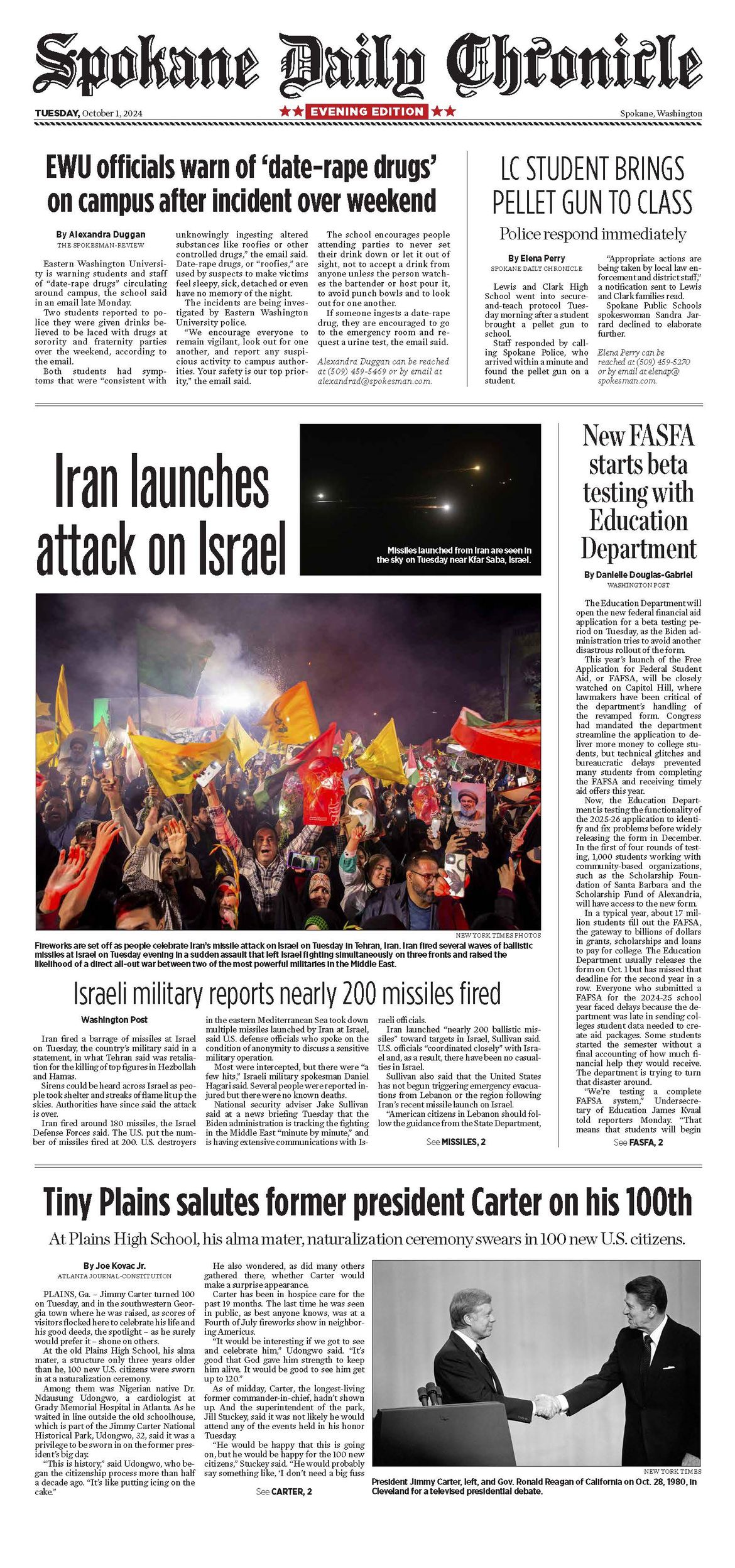 The Chronicle Front Page for Oct. 1, 2024 The SpokesmanReview