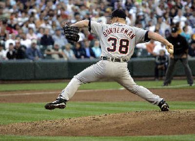 Tigers starter Jeremy Bonderman allowed six Mariners hits, three in the first eight innings.
(Associated Press / The Spokesman-Review)