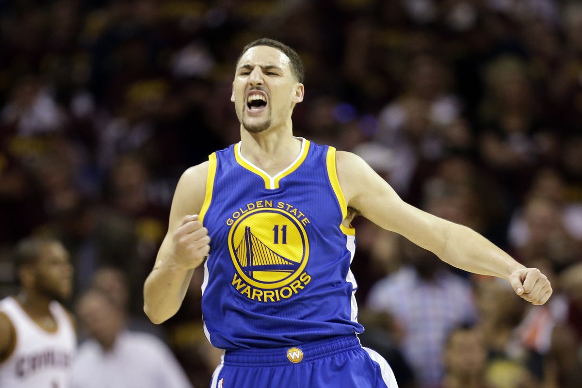 Golden State Warriors guard Klay Thompson reacts during the second half of Game 6. (AP)