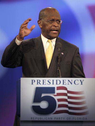 Businessman Herman Cain speaks during a Florida Republican Party convention Saturday in Orlando. (Associated Press)