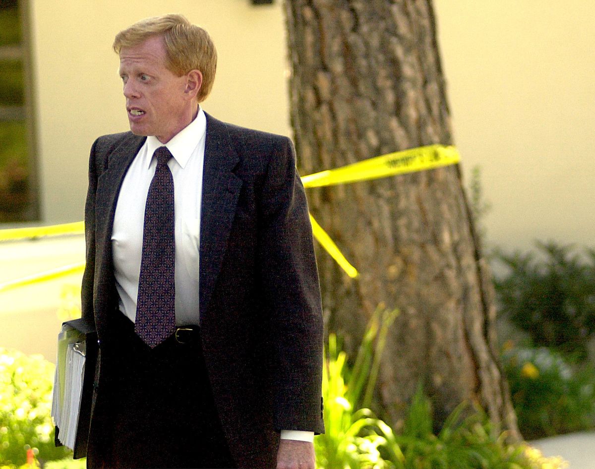 Edgar Steele, attorney for Richard Butler, leaves the Kootenai County Courthouse in August 2000. (Kathy Plonka / The Spokesman-Review)