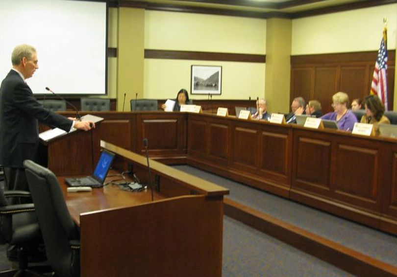 Rep. Bob Nonini, R-Coeur d'Alene, presents HB 405, banning the sale of e-cigarettes to minors, to the House Health & Welfare Committee, which voted unanimously to pass it; the bill now moves to the full House. (Betsy Russell)