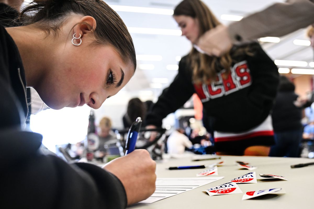 “I know right now I don’t have a say in politics, but when I get older, I’m going to,” North Central High School 11th-grader Lilly Matthews said as she registered to vote at the school in October.  (Kathy Plonka/The Spokesman-Review)